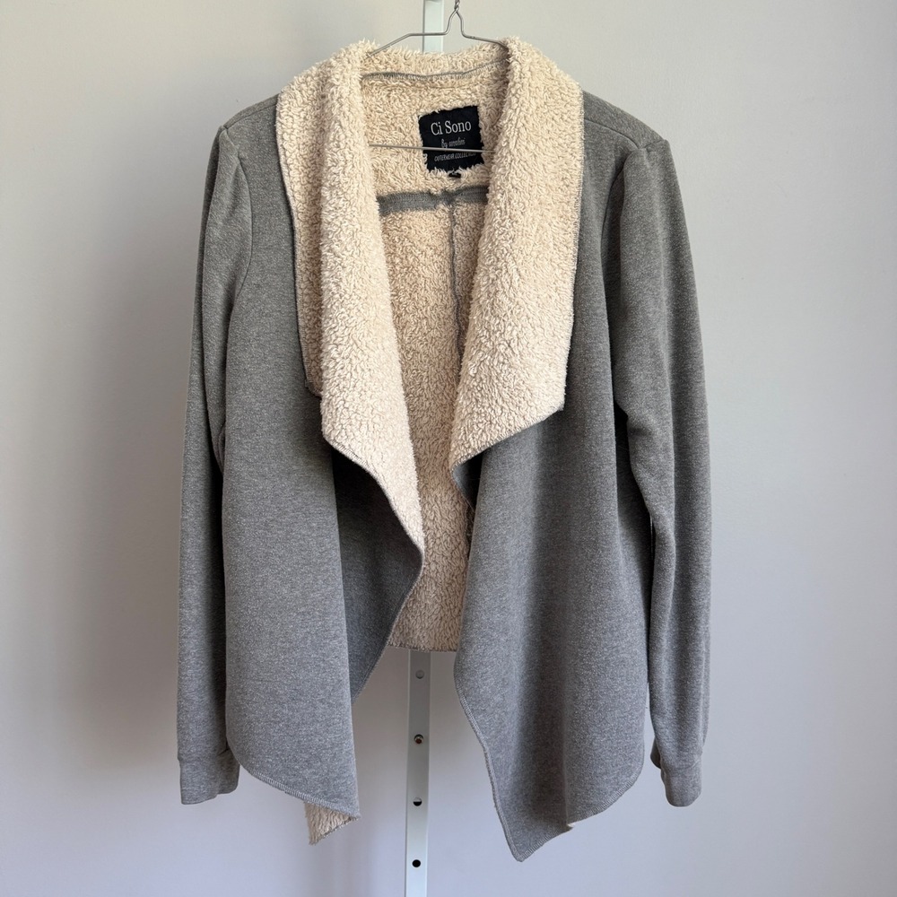 Ci Sono Cozy Sherpa Cardigan Open Front Comfy Jacket Heather‎ Gray M/L
